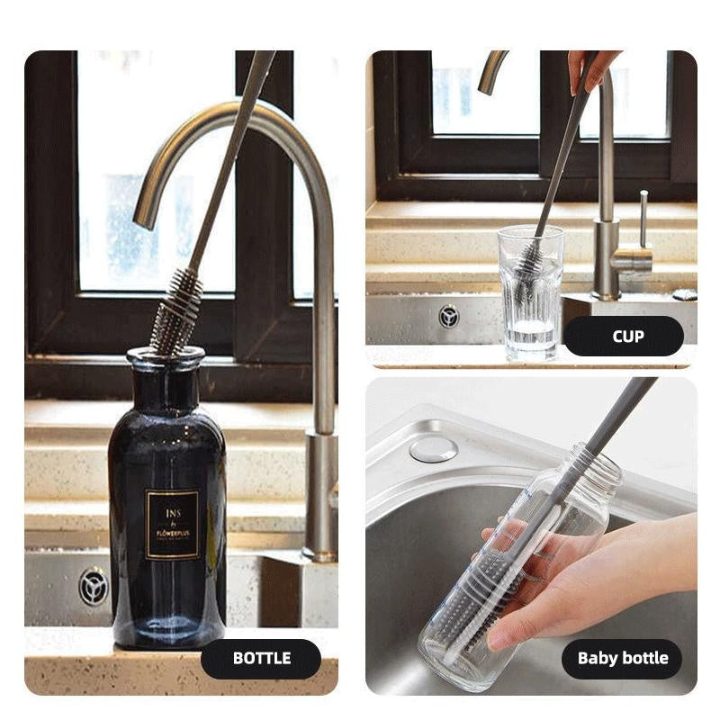 Cepillo de silicona para limpiar biberones, vasos y botellas de vidrio.