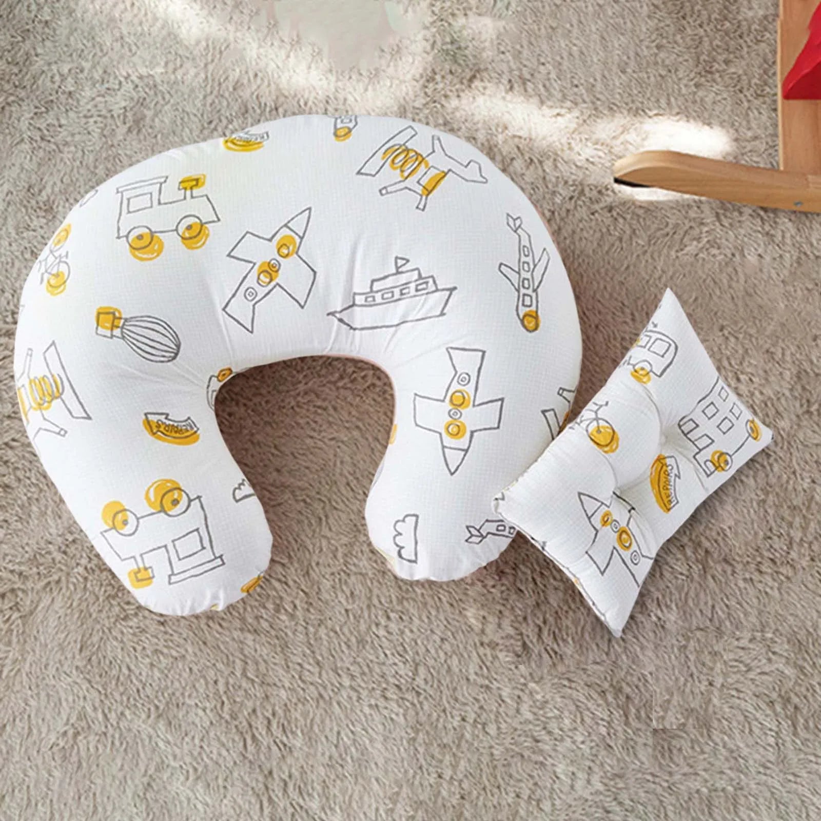 Set de Lactancia Premium: Almohada en U + Cojín para Bebé (100% Algodón)