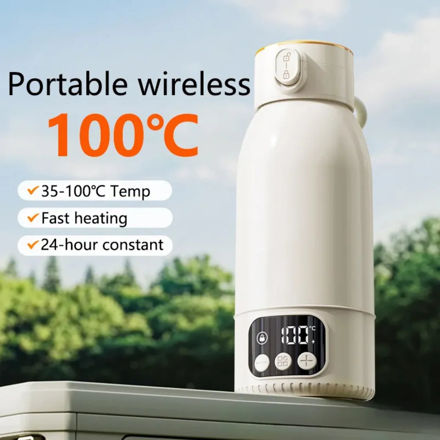 Termo Calentador de Agua Portátil e Inalámbrico (500ml) - Acero Inoxidable 316