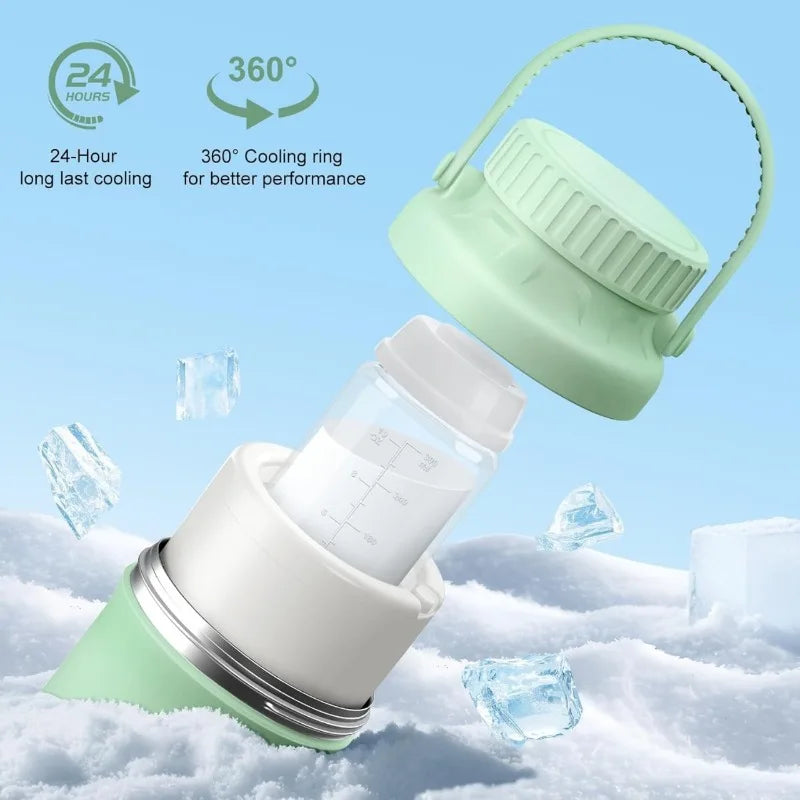 Enfriador de Leche Materna Portátil (24H de Frescura) - Incluye 2 Botellas y Núcleo de Hielo