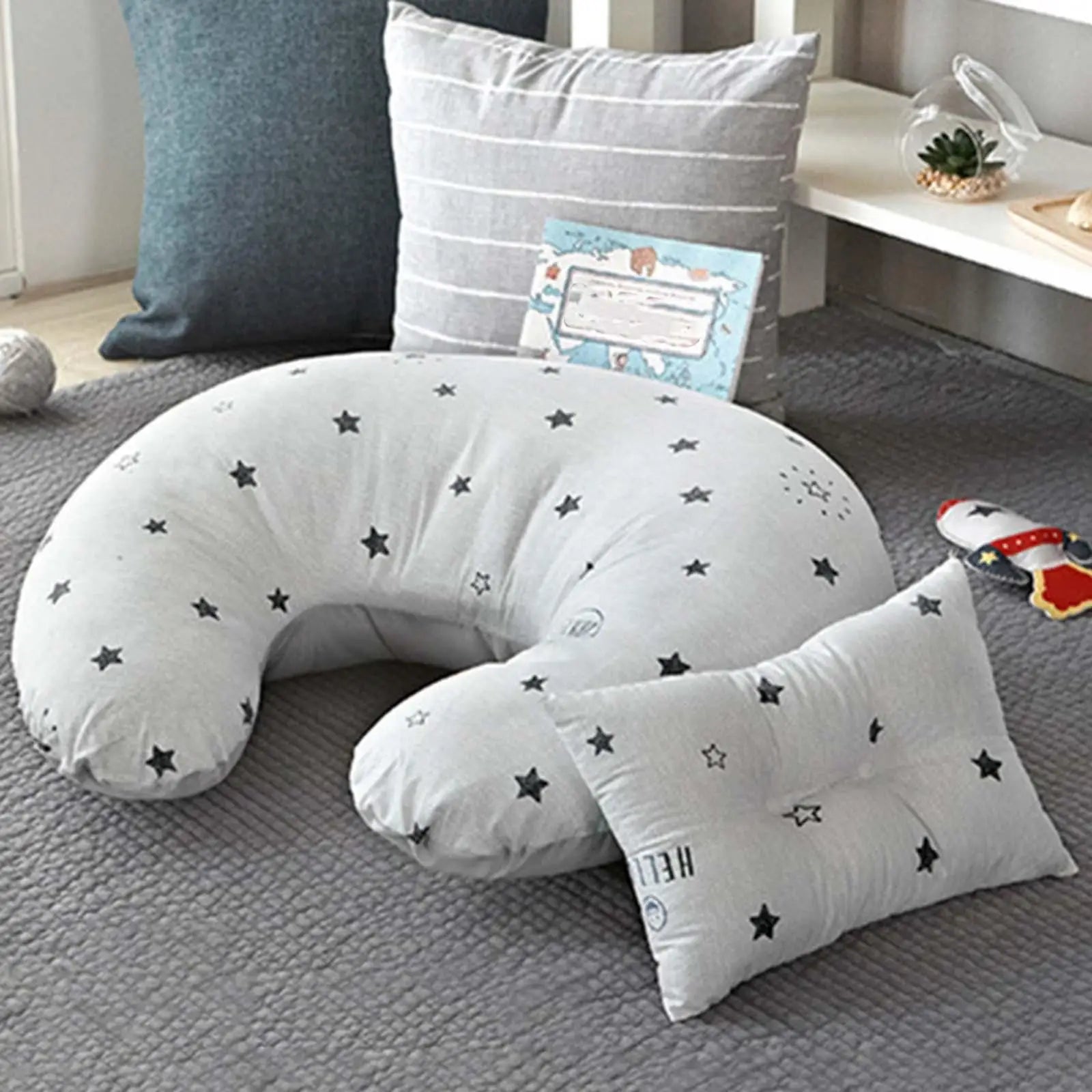 Set de Lactancia Premium: Almohada en U + Cojín para Bebé (100% Algodón)