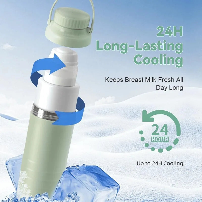 Enfriador de Leche Materna Portátil (24H de Frescura) - Incluye 2 Botellas y Núcleo de Hielo